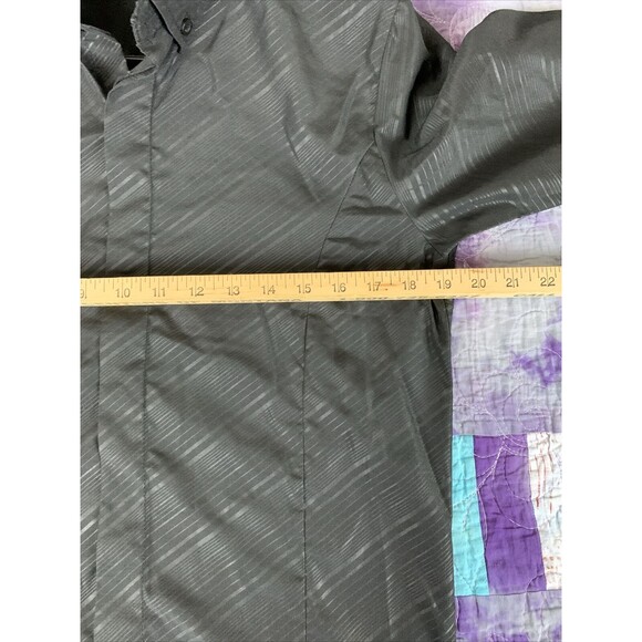 Ge Shan Pin Yue Mens Large Button Down Sleek Polyester Black Angled Stripe Shirt - Picture 6 of 9